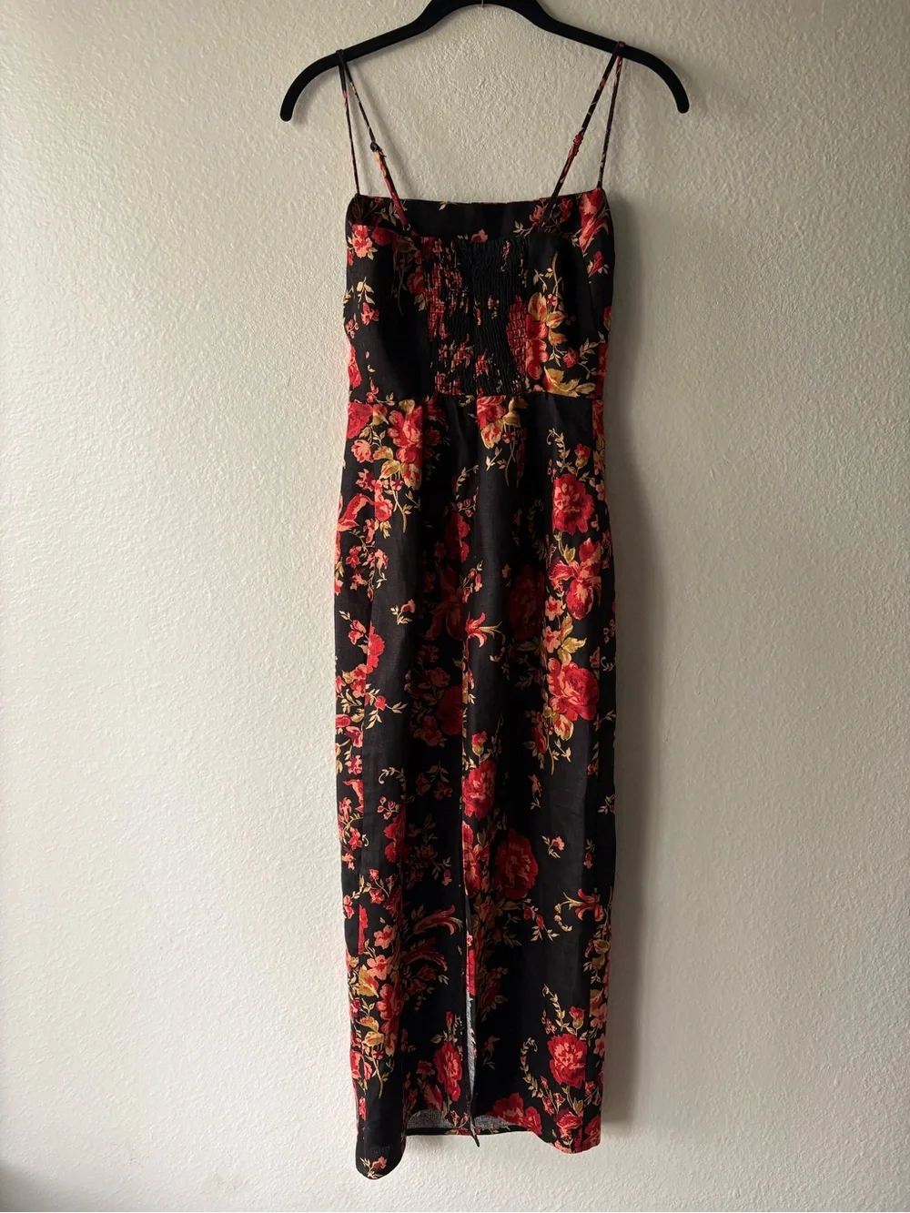 Reformation Linen Frankie Midi Dress Women’s 0 Black & Red Floral Formal Wedding - Picture 8 of 16